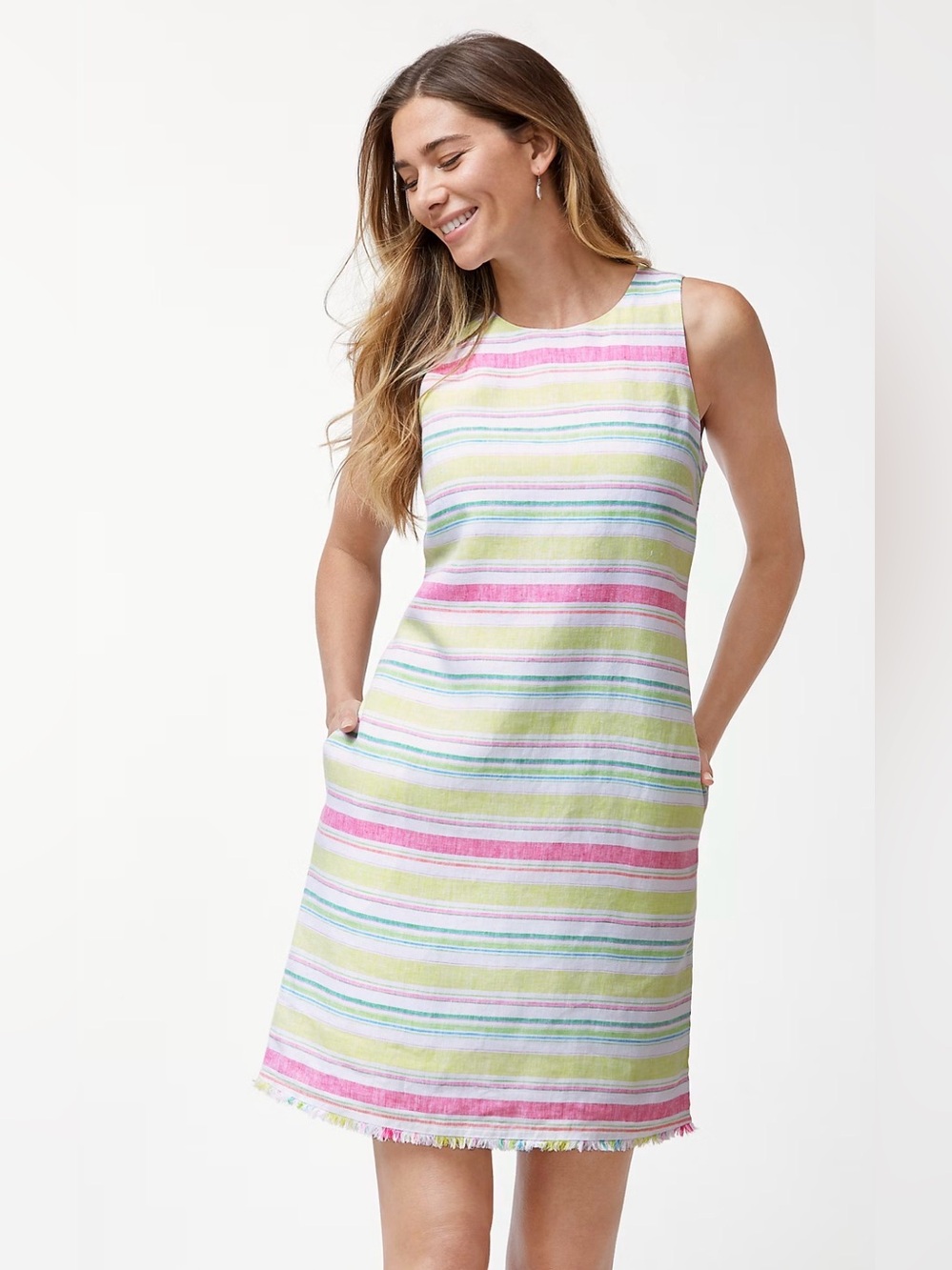SZ XS Tommy Bahama Tulum Pastel Striped Linen Shift Dress